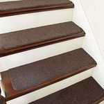 COSY HOMEER Stair Treads Non-Slip Carpet Mat 28inX9in Indoor Stair Runners for Wooden Steps, Stair Rugs for Kids and Dogs, 100% Polyester TPE Backing 10pcs,Brown,Protect Floor