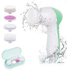 Cleanfly Facial Brush Set with 4 Interchangeable Face Scrubber for Deep Cleansing, Gentle Exfoliation, Blackhead Removal, Massage, Skin Care, Green, 250 g