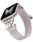 Girovo Metal Magnetic Bracelet Compatible with Apple Watch Band 38mm 40mm 41mm 42mm Women, Bling iWatch Bands Stainless Steel Mesh Loop for iWatch Strap Series 10/9/8/7/6/5/4/3/2/1/SE/Ultra, Starlight