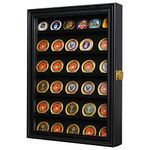 ARRAWIS Military Challenge Coin Display Case Solid Wood Lockable Coin Display Shadow Box with Removable 2 Grooves Shelves and Anti Fade Acrylic Glass Door for Military Medals Poker Chips Badges