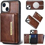 PULOKA Wallet Back Case - Compatible with iPhone 14 - Vegan Leather Phone Cover - Detachable Card Holder Case with Kickstand - Shockproof, Anti Scratch & Raised Edges for Protection - Brown