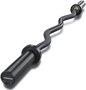 E.T.ENERGIC 47" Olympic EZ Curl Bar Black 500-lbs Capacity Steel Barbell Suitable for 2" Barbell Plates