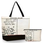 Sieral 2 Pcs Librarian Gifts for Women Library Due Date Tote Bag for Book Lovers Gifts Library Card Tote Bag Canvas Toiletry Bag Vintage Tote Splicing Bag for Book Lovers Women