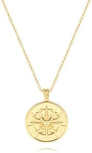 CANEVINKA 18K Gold Plate Compass Pendant Necklace for Women Dainty Sunflower Coin Necklaces for Girl Personalized Chain Layered Jewelry 18”/20”, Gold Plated, Sandstone