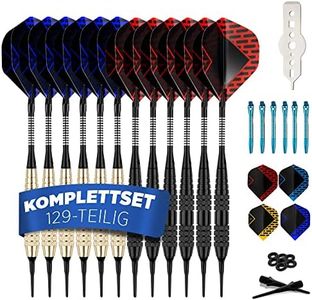 DartPro Dartpfeile mit Kunststoffspitze – 12 Dartpfeile für elektronische Dartscheibe [18g] – Softdarts Set [inkl. 6 Alu Dart Schaft + 21 Dart Flights]