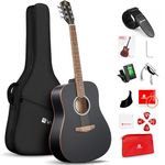 Vangoa Guitar Acoustic Beginners Set, 41" Full Size 6 String Folk Acustica Guitarra Kit For Adults Teens Kids Student, Dreadnought Guitars Starter Bundle Travel Gig Bag, Right-Handed, Matte Black