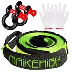 MAIKEHIGH Tow Rope 5M x 5cm,10 Ton (22,000 Lbs) Off-Road Recovery Tow Strap with 2 Anti-Proof Gloves, 2 Reinforced Shackles (Green)