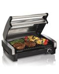 Hamilton Beach Electric Indoor Searing Grill with Viewing Window,Removable Easy-to-Clean Nonstick Plate, 6-Serving, Extra-Large Drip Tray, Stainless Steel, 25361