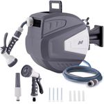 NETTA Hose Reel 20m – Wall Mounted Garden Hose Reel with Auto Rewind & 180° Swivel - Retractable Garden Hose Pipe with 9-Function Spray Gun - Heavy Duty Hose Pipe & 3/4" BSP Fittings