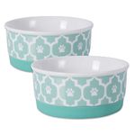 Bone Dry Lattice Pet Bowl, Removable Silicone Ring Creates Non-Slip Bottom for Secure Feeding & Less Mess, Microwave & Dishwasher Safe, Small Set, 4.25x2", Aqua, 2 Count