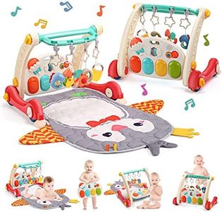 CUTE STONE Baby Gym Play Mat & Baby Learning Walker, Baby Activity Mat with Play Piano, Musical Activity Center with Lights, Baby Push Walkers & Tummy Time Mat for Infant Newborn Toddlers