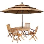 10 Ft 3 Tier Big Size Garden Umbrella, Outdoor Umbrella with Double Vents, Large Patio Umbrella with Stand and 8 Sturdy Ribs Perfect for Beach, Terrace, Lawn, Poolside (Beige)