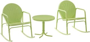 Crosley Furniture KO10020KL Griffith 3-Piece Retro Metal Outdoor Seating Set with Side Table and 2 Rocking Chairs, Key Lime Gloss