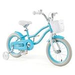 BABY JOY Kids Bike, 14 Inch Boys Girls Bike for 3-5 Years Old w/Training Wheels, Adjustable Seat, Removable Basket, Handbrake and Coaster Brake, Kids Bicycle (Blue)