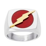 DC Comics Mens Stainless Steel Justice League Superhero Logo Ring Jewelry, The Flash, Size 10