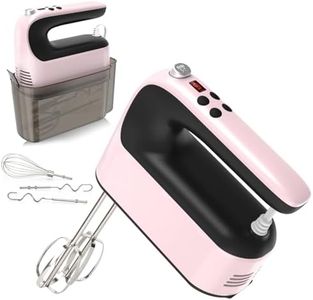 Yomelo 9-Speed Digital Hand Mixer Electric, 400W Powerful DC Motor, Hand Mixer Electric Handheld with Snap-On Storage Case, 5 Stainless Steel Accessories, Beaters, Dough Hooks, Whisk(Pink/Black)