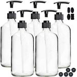 Youngever 5 Pack Empty Clear Glass Pump Bottles, 8 Ounce Lotion Pump Bottles, Soap Dispenser, Refillable Containers for Essential Oils, Cleaning Products, Lotions, Aromatherapy, Durable Black Pumps