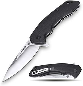 DURATECH Folding Pocket Knife, 3-1/4" Satin 8CR13MOV Blade, Black Smooth G10 Handle with Liner Lock Knife For EDC