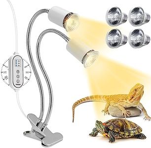 Petboda Reptile Heat Lamp, Dual Head UVA/UVB Reptile Light with Cycle Timer, Dimmable Basking Light for Turtle Tortoise Lizard Snake Bearded Dragon and More, 4 Bulbs (2PCS 25W + 2PCS 50W) Included