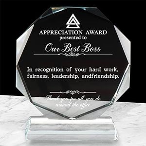 Boss Lady Gifts for Women, Best Boss Gifts for Men, Boss Day Appreciation Gifts, Office Gifts for Boss, Glass Award Plaque 5.7 * 5.1 Inch