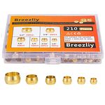 Breezliy 210PCS Tube OD（1/8" 3/16" 1/4" 5/16" 3/8" 1/2") Brass Compression Sleeves Ferrules ,6 Sizes Brass Compression Fitting Assortment Kit