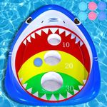 Pool Shark Cornhole Board Games Toys Set, Summer Inflatable Shark Floating Swimming Pool Ring Toss Toys for Kids Adults Family for Pool Party Water Carnival