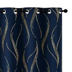 Blackout Curtains for Livingroom, Curtains 95 Inch Long - Navy Blue and Gold Waver Curtains with Pattern, Grommet Room Darkening Drapes for Bedroom (52W x 95L Inch, Navy Blue, 2 Panels)