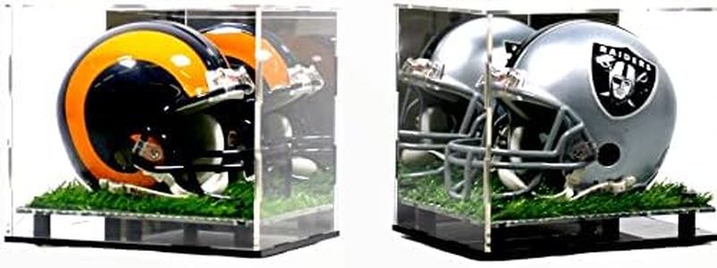 Mini Football Helmet Display Case Stand (2Pack) Box Sports Memorabilia Collectibles Riser Artificial Turf Grass 9x7x6 (Mini Helmet Turf (2 Pack))