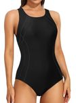 ATTRACO Women's One Piece Swimsuit Tummy Control Swimming Costume Ladies Swimwear with Built in Bra Bathing Suit Black XL