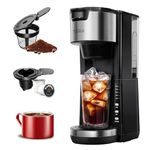 Teglu Hot and Iced Coffee Maker Single Serve for K Cup and Ground Coffee, Iced Coffee Machine with 30oz Removable Water Reservoir, Brews 6 to 14oz Cup Size, Fits Travel Mug, Black