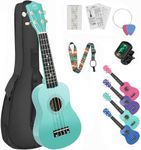 MUSTAR Soprano Ukulele Kids Ukulele for Beginners - 21 Inch Small Guitar Ukulele for Kids Toddlers Birthday Holiday Gifts, Gig Bag, Digital Tuner, Strap, Picks, All in One Kit (Green, MU-601)