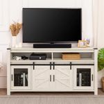 WAMPAT TV Stand for 65+ Inch TVs,31" Tall Highboy Farmhouse Entertainment Center with Mesh&Sliding Barn Doors,Wood Media Console with Soundbar & Adjustable Shelf,59 inches,Antique White