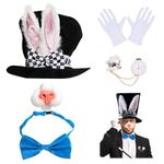 Halloween Bunny Costume for Adulte Funny Bunny Dress Up with Rabbit Hat Nose Bowtie Gloves Brooch for Man Woman Party Cosplay