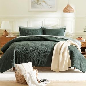 Geniospin Queen Comforter Set, Bed in a Bag 7-Pieces, with Comforter, Pillow Sham, Sheets and Pillowcase, All Season Comfortable Seersucker Bedding Soft & Cozy (Dark Green, 90"x90")