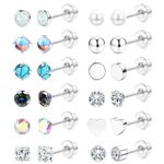 Finrezio 12 Pairs Surgical Steel Earrings for Women Men Hypoallergenic Flat Back Stud Earrings Surgical Steel Cartilage Earrings Small Nap Earrings