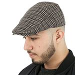 BRATS N BEAUTY® - Unisex Autumn Checkered Vintage Herringbone Flat Cap/Boy or Male Durable Sports Peaked Riding Hat/Beret Country Golf Hats Caps - Brown Color