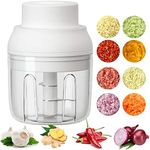 Electric Mini Food Chopper,250ML Portable Garlic Chopper with USB Charging Function, Mini Food Slicer for Onion Vegetables Chili Ginger Meat Nuts Fruits Salad (White)