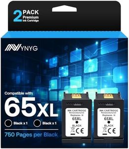 NYNYG 65XL Ink Cartridges Replacement for HP 65 Ink Cartridges Remanufactured Ink 65 cartridges for Deskjet 3755 3772 2622 2652 2655 3752 Envy 5055 5052 Printer(2 Black)