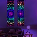 Alishomtll 2 Pack Blacklight Mandala Tapestry Wall Hanging UV Reactive Bohemian Vertical Wall Tapestry Indian Peacock Trippy Hippie Tapestry for Bedroom Living Room 47.2x12.8in (120x32.5cm)