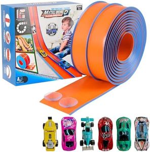 Dikopubby Flexible Race Track for Kids, 15FT Car Track Starter Set with 2 Suction Cups and 6 Diecast 1/64th Cars - STEM Racing Toy for Boys & Girls Ages 3+