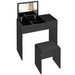 HOMCOM Vanity Set with Flip Top Mirror and Cushioned Stool, Makeup Vanity with Storage Drawer, Dressing Table for Bedroom, Black