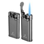 PIPITA Torch Lighter 2 Pack Windproof Cigar Lighter Single Jet Flame Refillable Butane Torch Gas Lighter with Punch Metal Firelighters (Butane NOT Include)