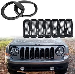 Bolaxin for Jeep Accessories ABS Bezels Front Light Headlight Cover Angry Bird Style & Mesh Grille Grill Insert Kit Trim Compatible with Jeep Patriot 2011-2017 (9 PCS)