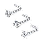 D.Bella 18G L Shaped Nose Studs Surgical Steel 3mm Diamond CZ Nose Rings Studs Nose Rings for Women Nose Nostril Piercing Jewerly Silver