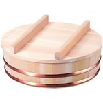 TIKUSAN Wooden Hangiri Sushi Rice Mixing Tub Copper Band with Lid Made in Japan Made of Sawara Cypress Sushi Rice Bowl with Lid Sushi Oke (10.6" (27cm))