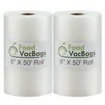 Two 6" X 50' Rolls of FoodVacBags Vacuum Sealer Bags for vacuum sealer machines