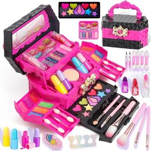 MagicToiee Birthday Gifts Kids Makeup Kit for Girl, Princess Toys Real Washable Cosmetic Set with Mirror, Kids Makeup Sets for Girls, Make Up Gifts for 3 4 5 6 7 8 9 10 11 12 Years Old Kid