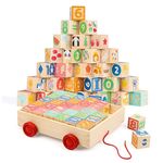 Joqutoys ABC Wooden Blocks Cart, Wooden Alphabet Blocks Set for Toddlers 3, 30 Pieces Stack and Build Blocks Come in a Pull Wagon, Educational Wooden Toy for Boys Girls Gifts 1.65"