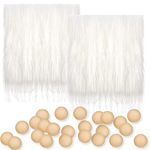 22 Pieces Faux Fur Fabric and Wooden Balls Set Set Include 52x52cm White Fur Fabric Squares Fabric Patches 20 Pieces Wood Craft Balls for DIY Gnome Beard,Craft,Sewing Costume