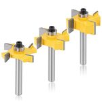 Mesee 3 Pieces 4-Wings Rabbet Router Bit Set, 1/4 Inch Shank Rabbeting Slot Router Bits with Bearings Wood Slotting Cutter Woodworking Grooving Milling Cutter Tool - 1/4", 3/8", 1/2" Cutting Height